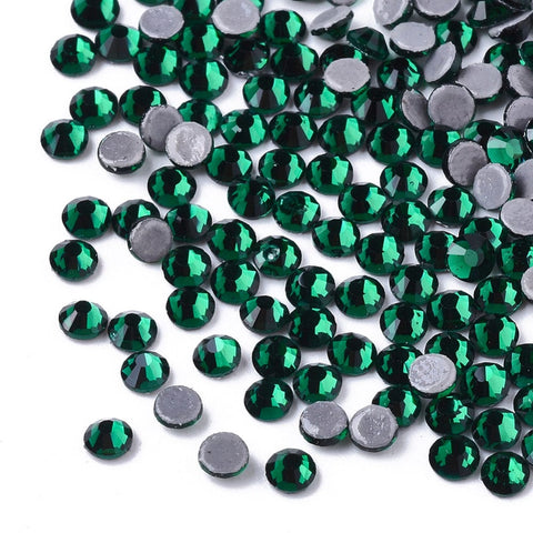 BeadsBalzar Craft Store EMERALD Hotfix Rhinestone, Glass Rhinestone Flat Back Cabochons, Half Round, SS10