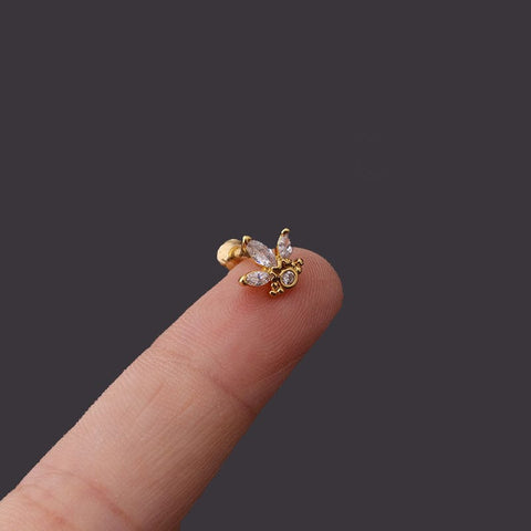 BeadsBalzar Craft Store FLOWER 2 316L Stainless Steel Micro Pave Cubic Zirconia Cartilage Earrings