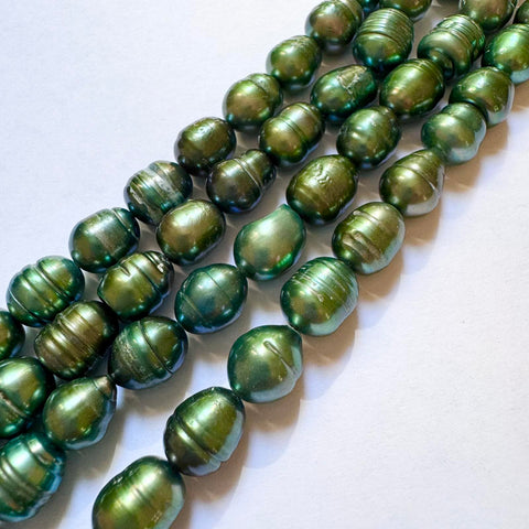 BeadsBalzar Craft Store Freshwater Pearls 10-11mm Rice Shape – Green
