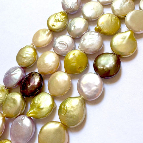 BeadsBalzar Craft Store Freshwater Pearls, Flat Round, Mixed Colors, 12-13mm