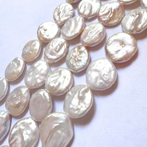 BeadsBalzar Craft Store Freshwater Pearls, Flat Round, White, 15-16mm