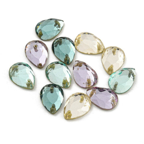 BeadsBalzar Craft Store Glass Sew on Rhinestone, 2-Hole Links, Faceted, Costume Accessories, Teardrop, 6x8mm