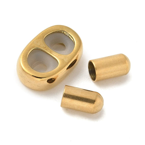BeadsBalzar Craft Store GOLDEN 304 Stainless Steel Slider Beads and Cord End Caps, with Rubber Inside