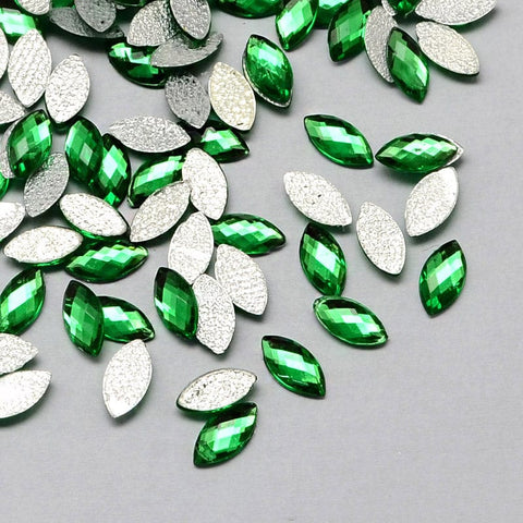 BeadsBalzar Craft Store GREEN Transparent Faceted Horse Eye Acrylic Hotfix Rhinestone 10x5mm