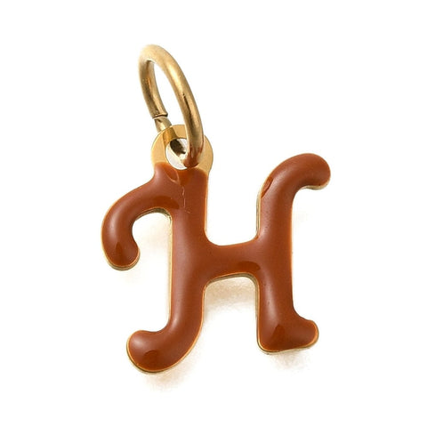 BeadsBalzar Craft Store H Ion Gold Plated 304 Stainless Steel Enamel Alphabet Charms