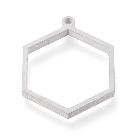 BeadsBalzar Craft Store HEXAGON 24x30mm Tarnish Resistant 304 Stainless Steel Open Back Bezel Pendants, For DIY UV Resin, Epoxy Resin,
