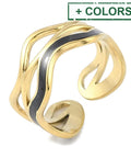 BeadsBalzar Craft Store Ion Gold Plated 304 Stainless Steel Enamel Wave Cuff Finger Ring