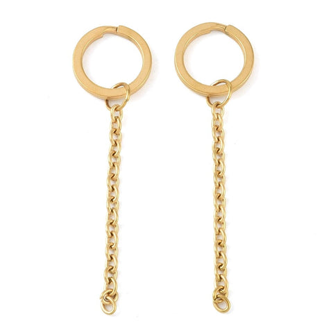 BeadsBalzar Craft Store ION GOLD PLATED 304 Stainless Steel Split Key Ring Clasps with Cable Chain – 74.5mm | DIY Keychain Making