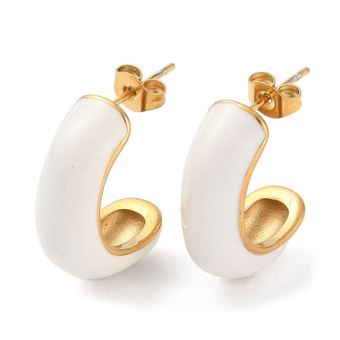 BeadsBalzar Craft Store Ion Plated 304 Stainless Steel Arch Stud Earrings with Enamel