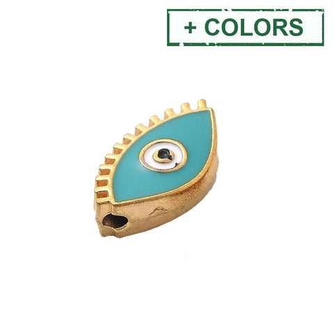 BeadsBalzar Craft Store Ion Plated 304 Stainless Steel Beads, with Enamel, Real 18K Gold Plated, Eye