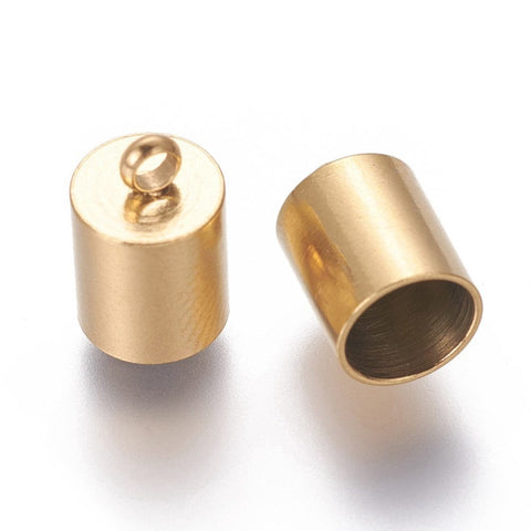 BeadsBalzar Craft Store Ion Plated 304 Stainless Steel Cord Ends, End Caps, Column, Golden 7x11mm