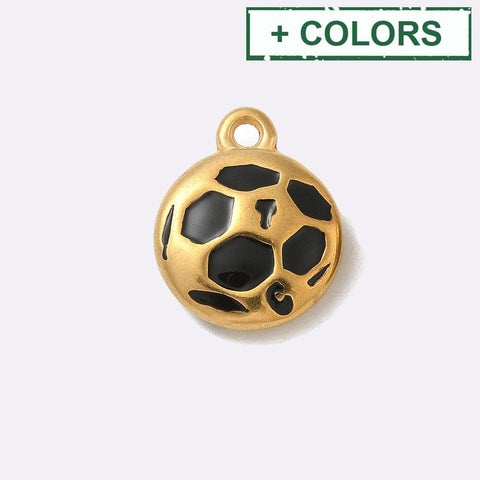 BeadsBalzar Craft Store Ion Plated 304 Stainless Steel Pendants, with Enamel, Real 18K Gold Plated, Football Charm