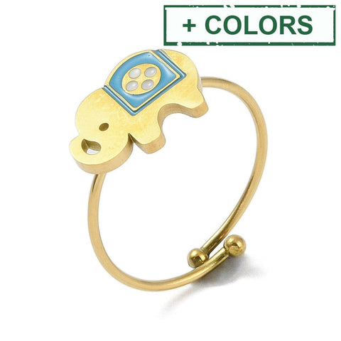 BeadsBalzar Craft Store Ion Plated Elephant 304 Stainless Steel Enamel Ring