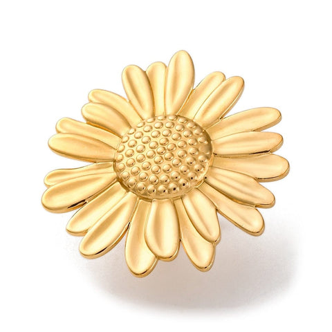 BeadsBalzar Craft Store Ion Plating 304 Stainless Steel Flower Open Cuff Rings, Golden adjustable