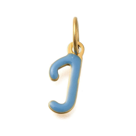 BeadsBalzar Craft Store J Ion Gold Plated 304 Stainless Steel Enamel Alphabet Charms