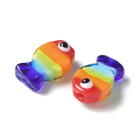 BeadsBalzar Craft Store Lampwork Beads, Fish, Colorful 12x13mm