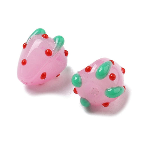 BeadsBalzar Craft Store Lampwork Bumpy Beads, Strawberry, with Enamel, Pearl Pink 10-11mm