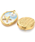 BeadsBalzar Craft Store LIGHT BLUE 304 Stainless Steel Enamel Pendants, with Glitter Powder and ABS Imitation Pearl 23.5mm
