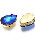 BeadsBalzar Craft Store MEDIUM BLUE Sew on Glass Rhinestone, with Golden Plated 201 Stainless Steel Prong Settings 18x13mm