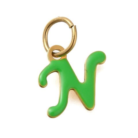 BeadsBalzar Craft Store N Ion Gold Plated 304 Stainless Steel Enamel Alphabet Charms