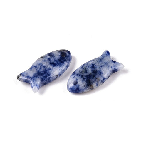 BeadsBalzar Craft Store Natural Blue Spot Jasper Pendants, Fish Charms 24mm