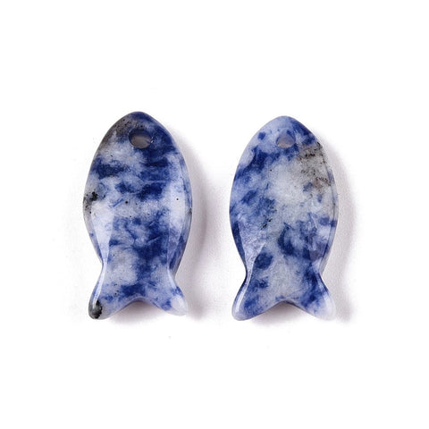 BeadsBalzar Craft Store Natural Blue Spot Jasper Pendants, Fish Charms 24mm