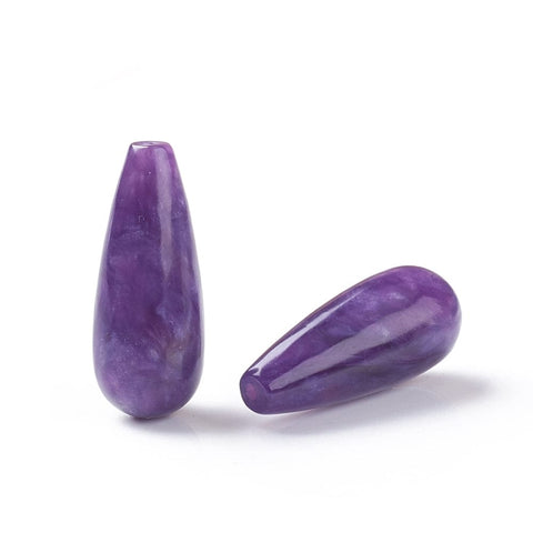 BeadsBalzar Craft Store Natural Charoite Beads, Half Drilled, Teardrop 20-21mm