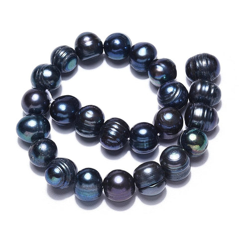 BeadsBalzar Craft Store Natural Cultured Freshwater Pearl Beads Strands, Dyed, Potato, Prussian Blue 6-8mm