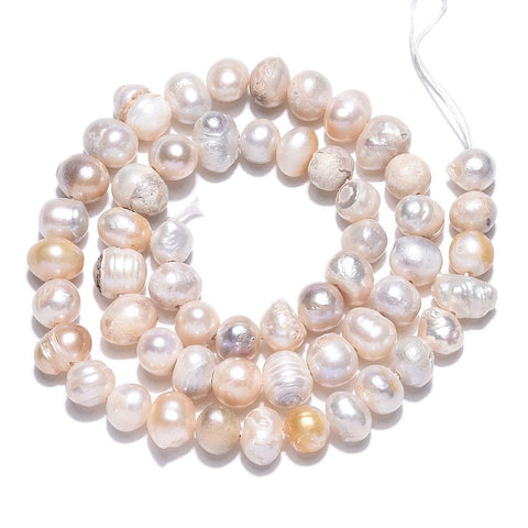 BeadsBalzar Craft Store Natural Cultured Freshwater Pearl Beads Strands, Potato, Seashell Color 6-7.5mm