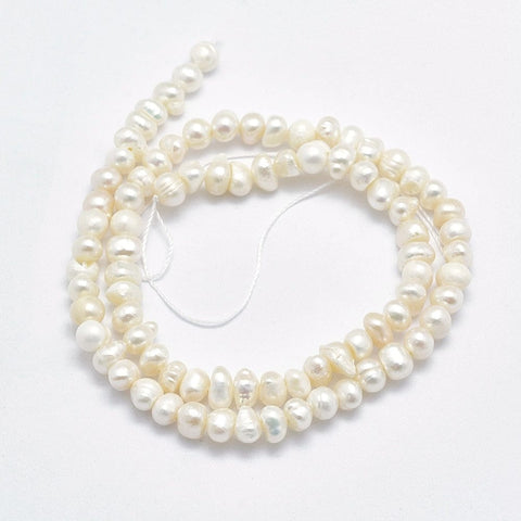 BeadsBalzar Craft Store Natural Cultured Freshwater Pearl Beads Strands – Potato Shape, Beige Color 5-6mm