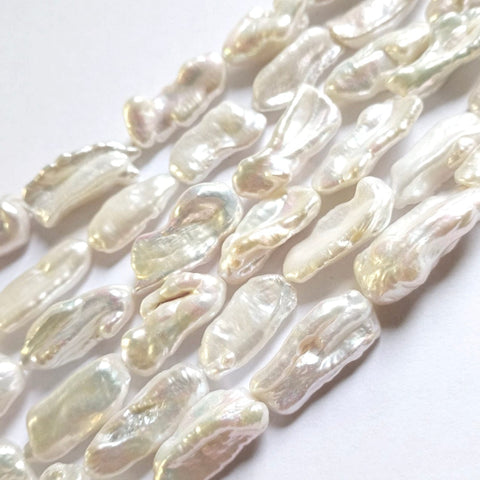 BeadsBalzar Craft Store Natural Freshwater Biwa Pearls 6-9mm Wide, White  - hole 0.8mm