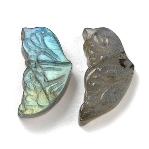 BeadsBalzar Craft Store Natural Labradorite Carved Cabochons, Butterfly Wing