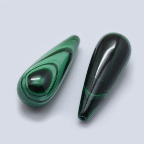 BeadsBalzar Craft Store Natural Malachite Beads, Half Drilled, Drop 10x28mm