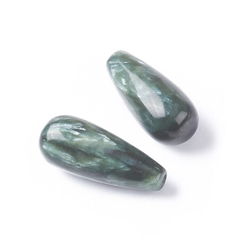 BeadsBalzar Craft Store Natural Seraphinite Beads, Half Drilled, Teardrop 20mm