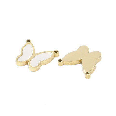 BeadsBalzar Craft Store Natural Shell Charms, Ion Plated 304 Stainless Steel Butterfly Charm