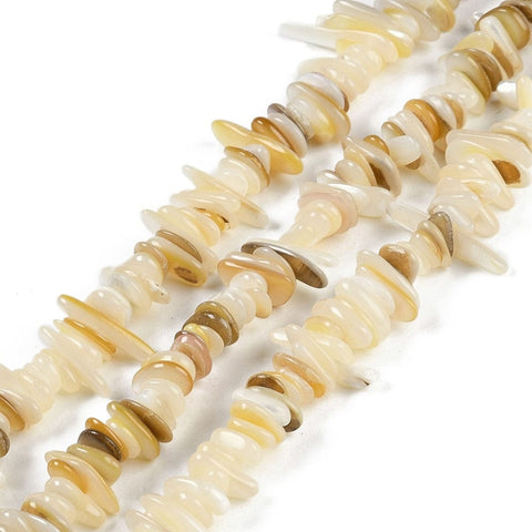 BeadsBalzar Craft Store Natural Trochus Shell Chip Beads Strand – Light Yellow | 7–19mm