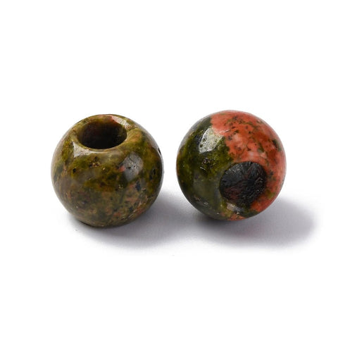 BeadsBalzar Craft Store Natural Unakite European Beads, Round Large Hole Beads 12mm