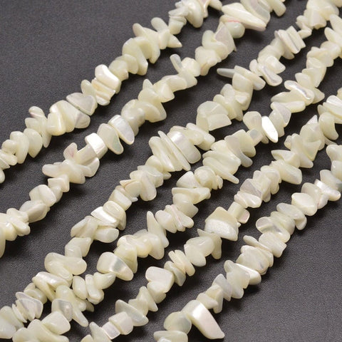 BeadsBalzar Craft Store Natural White Mother of Pearl Shell Chip Beads – Irregular Shell Shards Strand