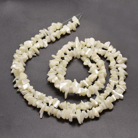 BeadsBalzar Craft Store Natural White Mother of Pearl Shell Chip Beads – Irregular Shell Shards Strand