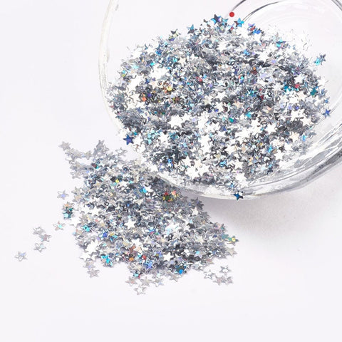 BeadsBalzar Craft Store Ornament Accessories Plastic Paillette/Sequins Beads, Star, Silver 2.5mm