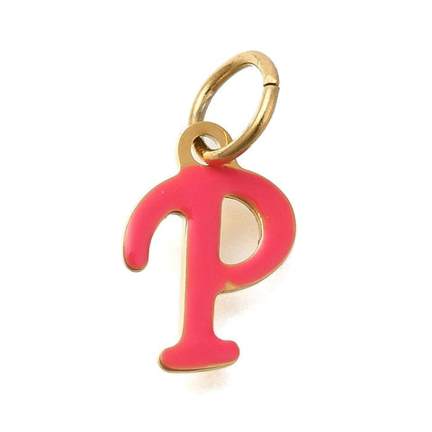BeadsBalzar Craft Store P Ion Gold Plated 304 Stainless Steel Enamel Alphabet Charms