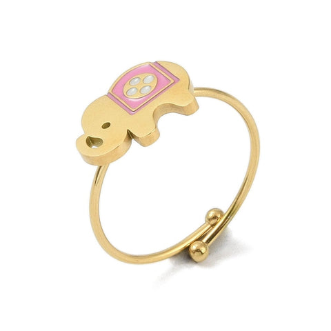BeadsBalzar Craft Store PEARL PINK Ion Plated Elephant 304 Stainless Steel Enamel Ring
