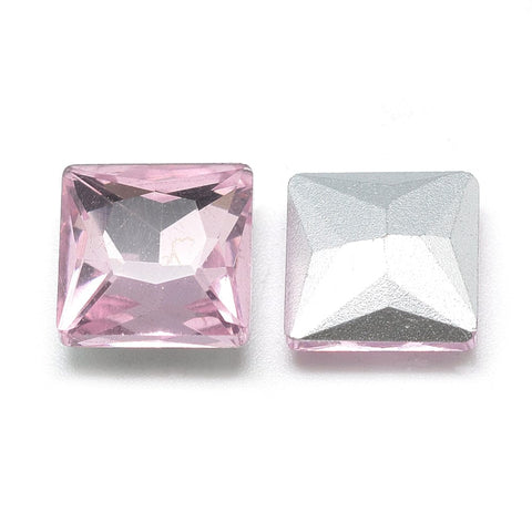 BeadsBalzar Craft Store PEARL PINK / SQUARE 10x10x5mm Pointed Back Glass Rhinestone Cabochons, Faceted, Back Plated 10mm