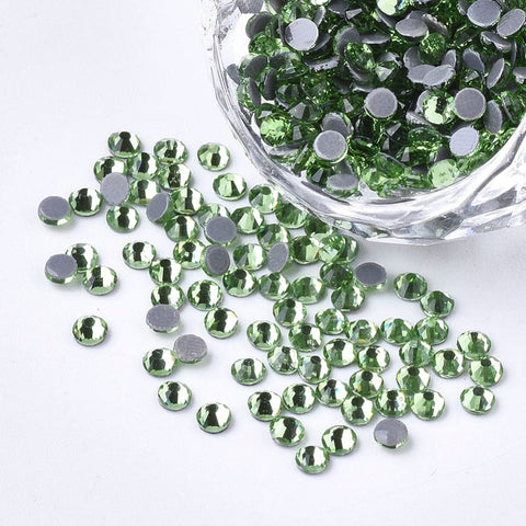 BeadsBalzar Craft Store PERIDOT Hotfix Rhinestone, Glass Rhinestone Flat Back Cabochons, Half Round, SS10