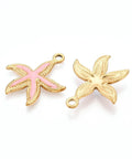 BeadsBalzar Craft Store PINK ENAMEL 304 Stainless Steel Pendant, with Enamel, Starfish Charms, Real 18K Gold Plated, Ion Plating