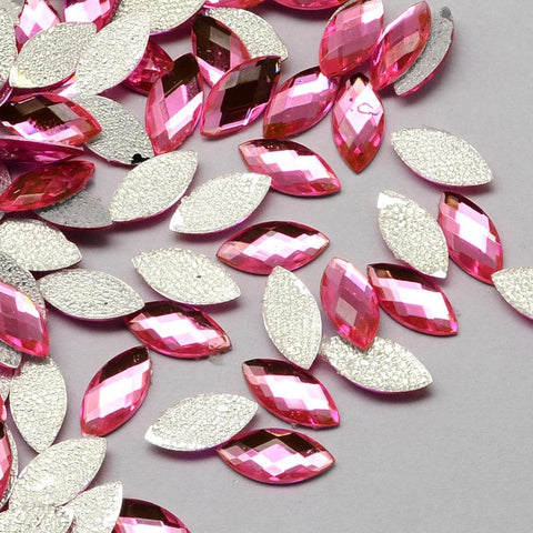 BeadsBalzar Craft Store PINK Transparent Faceted Horse Eye Acrylic Hotfix Rhinestone 10x5mm