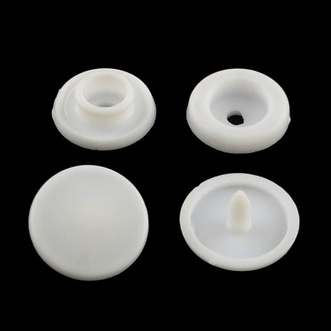 BeadsBalzar Craft Store Plastic Snap Fasteners, Raincoat Snap Buttons, Flat Round, White
