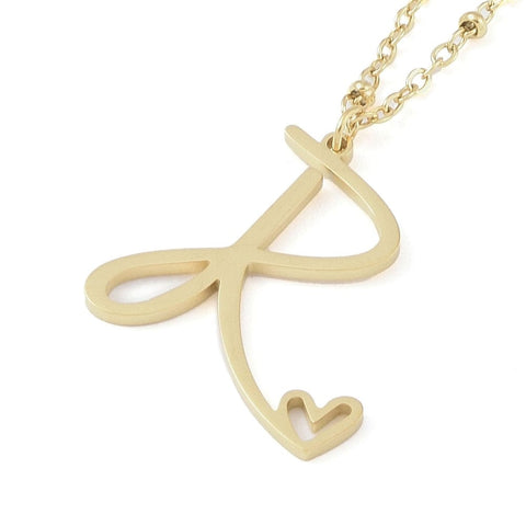 BeadsBalzar Craft Store R 304 Stainless Steel Letter & Heart Necklace – Personalized Pendant Jewelry 40-45cm long