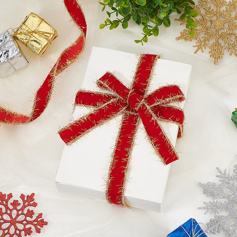 BeadsBalzar Craft Store Red Velvet Ribbon with Polyester Back Side & Gold Trimming – Luxury Craft & Gift Ribbon