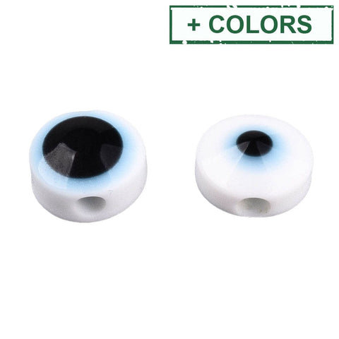 BeadsBalzar Craft Store Resin Beads, Flat Round, Evil Eye, 6mm
